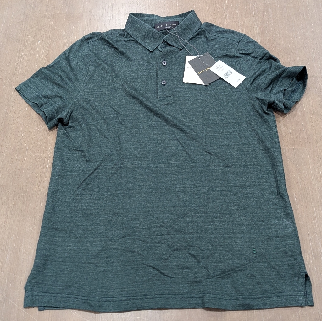 $610 Mens Brett Johnson Linen Polo Shirt Club Green 48 Us 38